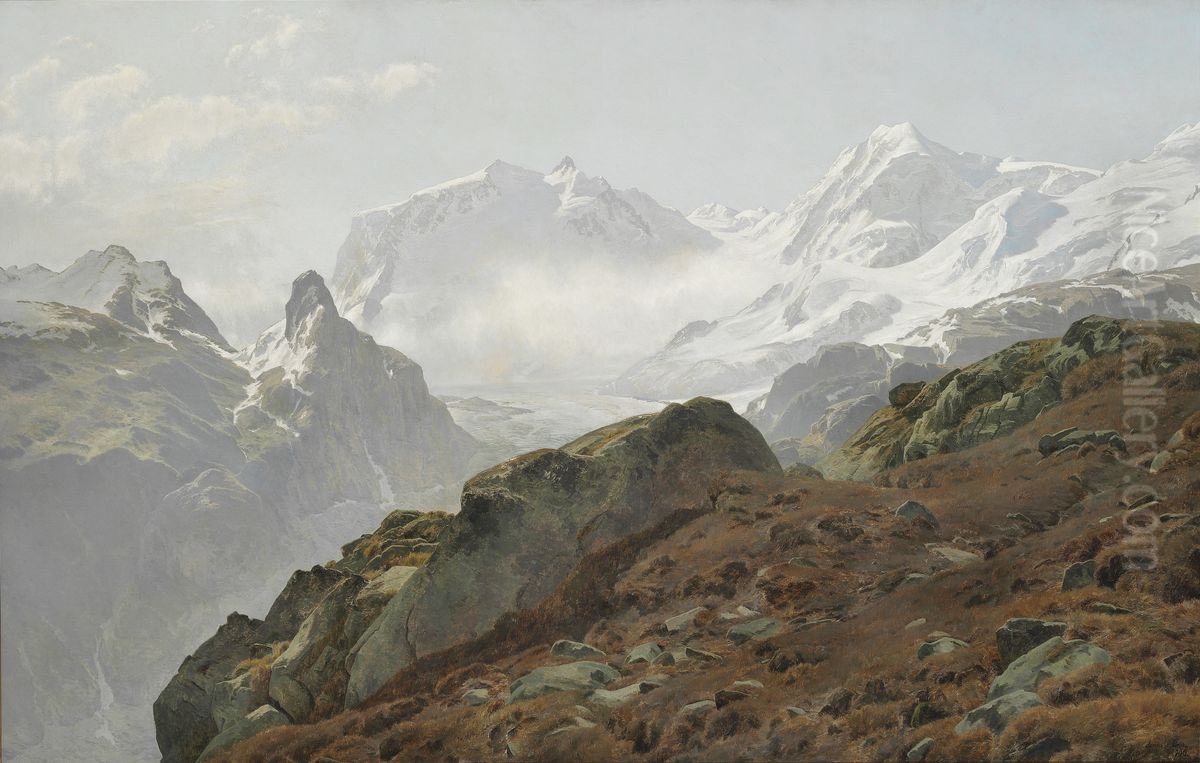 Monte Rosa. Morning in the High Alps. Oil Painting by Janus Andreas Bartholin La Cour