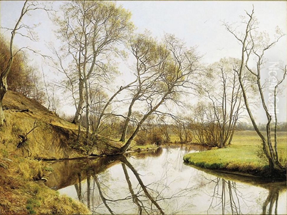 Forarsdag ved Skovmolleaen. Oil Painting by Janus Andreas Bartholin La Cour