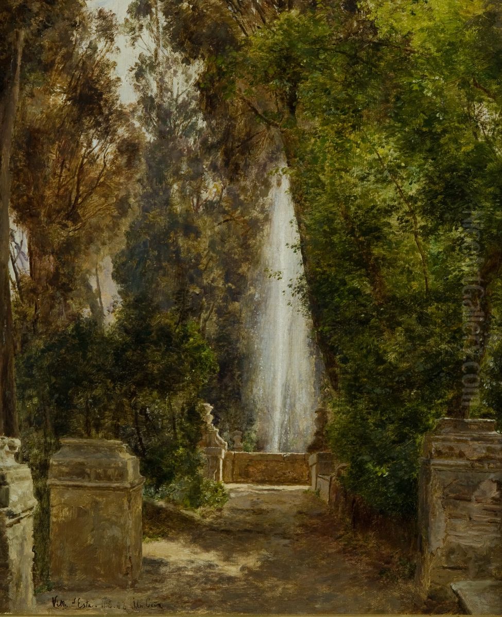 A fontain at the Villa d`Este in Tivoli, near Rome Oil Painting by Janus Andreas Bartholin La Cour