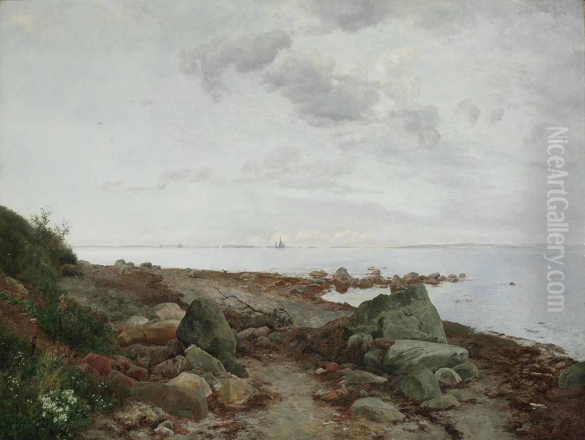 View from Moesgaard beach Oil Painting by Janus Andreas Bartholin La Cour
