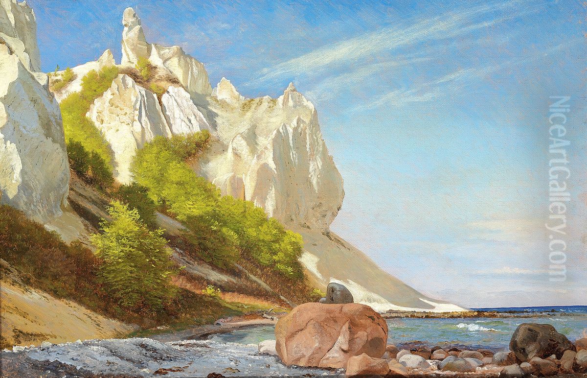 View of Moens Klint with Sommerspiret and Taleren. Oil Painting by Janus Andreas Bartholin La Cour