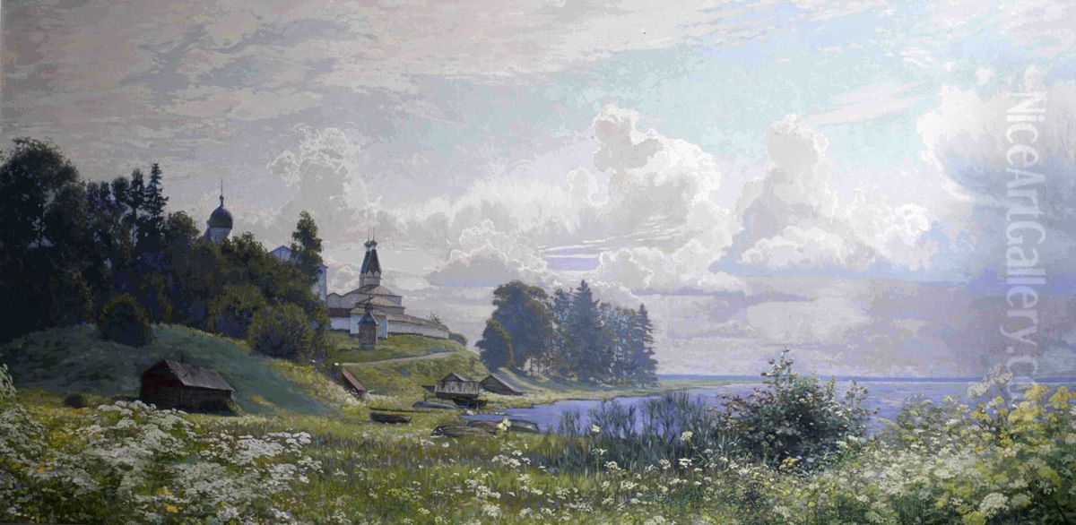 Ferapontov Monastery. 2003. Canvas, oil. 120 x 287 cm. Oil Painting by Simon Kozhin