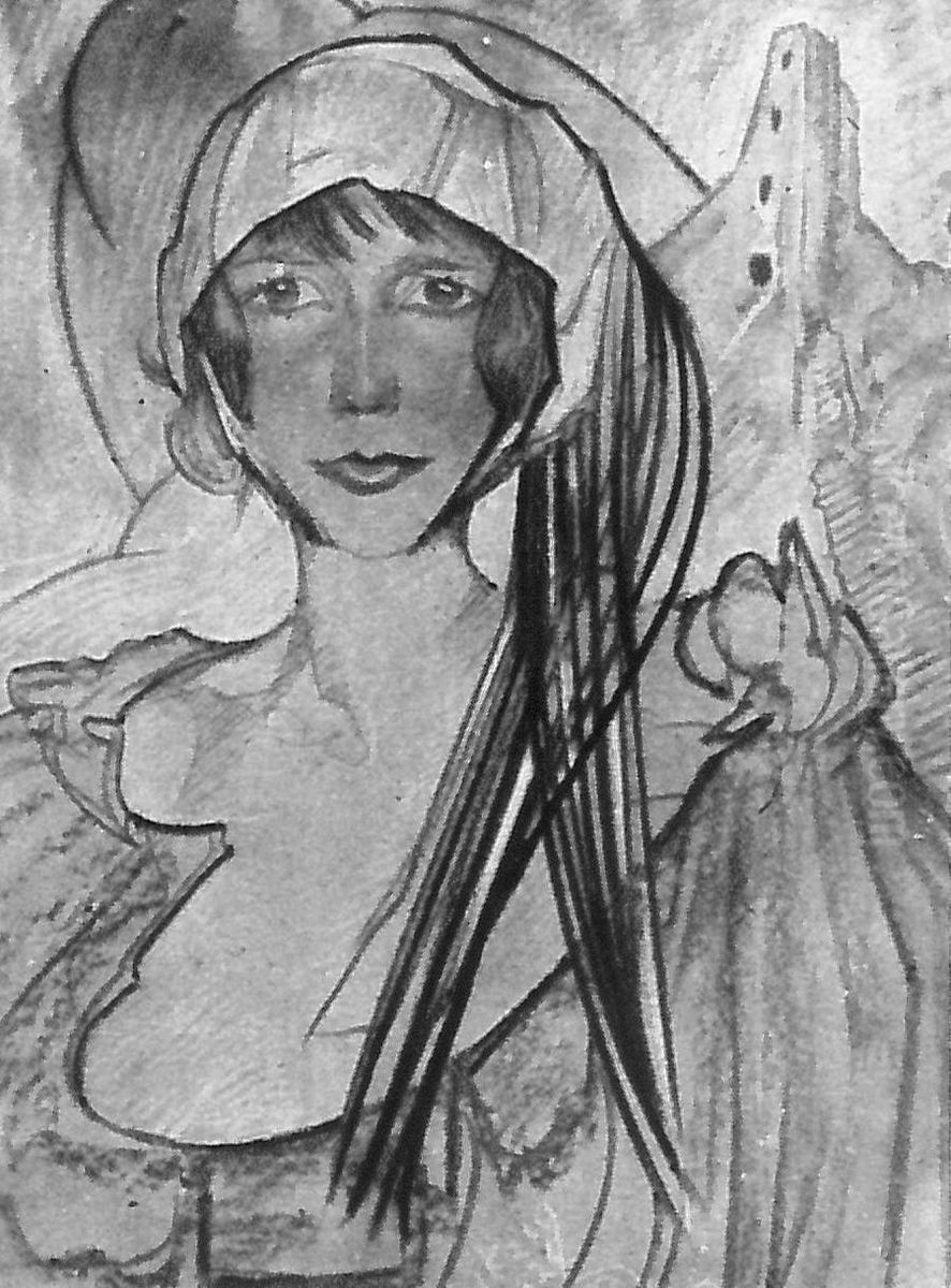 Portret Jadwigi Pstrag-Strzalkowskiej, Hrabina Flaconi, na tle ruin Oil Painting by Stanislaw Ignacy Witkiewicz (Witkacy)