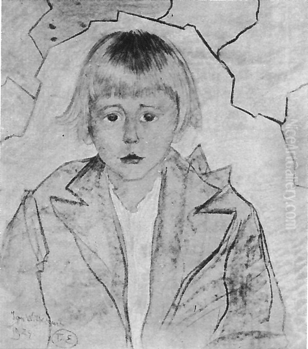 Portrait of Tamasz Domaniewski, against a geometric background Oil Painting by Stanislaw Ignacy Witkiewicz (Witkacy)