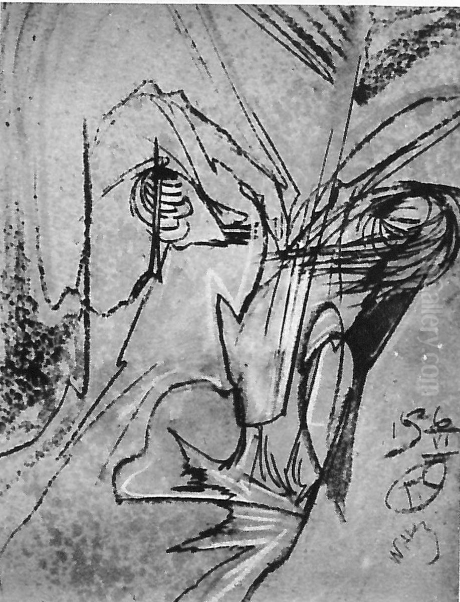 Portrait of Janusz Beaurain, a face in a tight frame Oil Painting by Stanislaw Ignacy Witkiewicz (Witkacy)