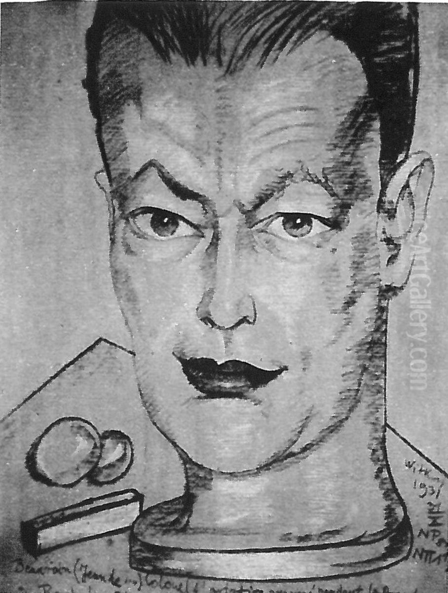 Portrait of Janusz Beaurain, head cut off Oil Painting by Stanislaw Ignacy Witkiewicz (Witkacy)