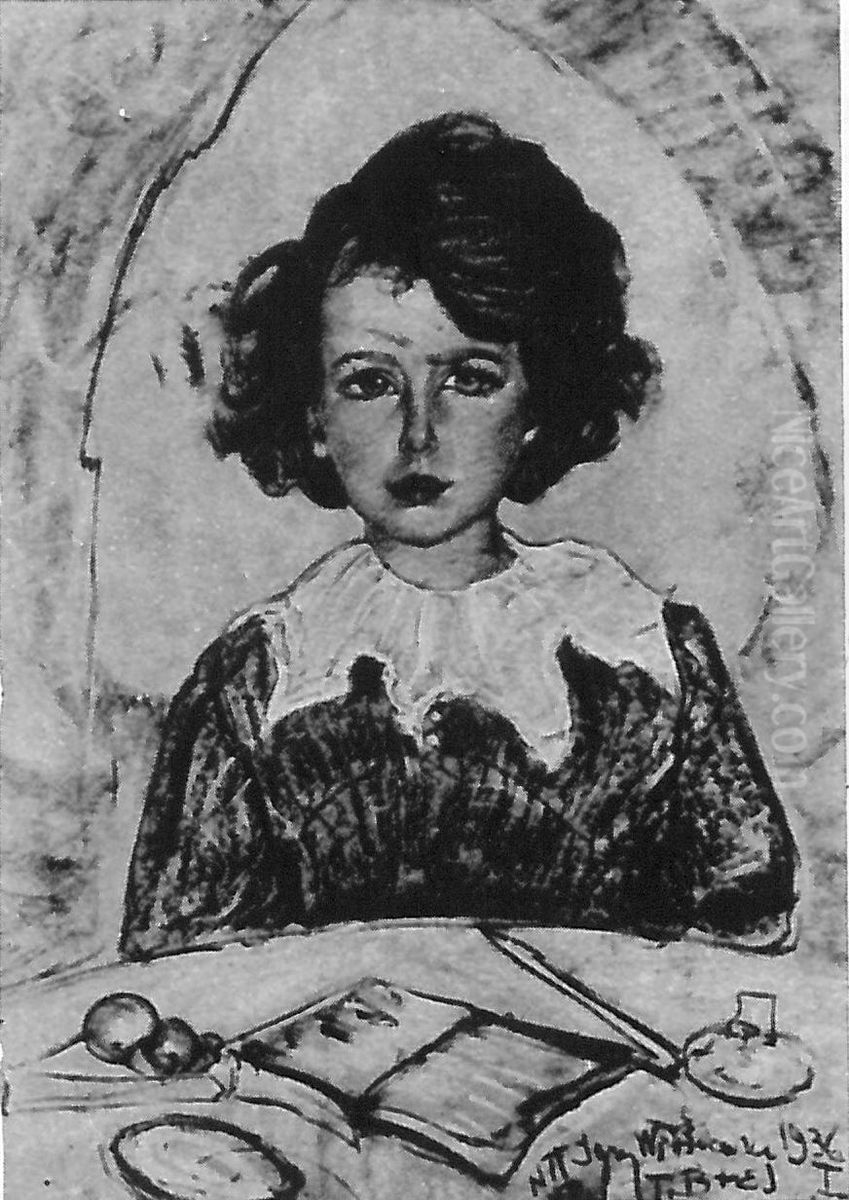 Portret Bozeny Stainborm, z przyborami szkolnymi Oil Painting by Stanislaw Ignacy Witkiewicz (Witkacy)