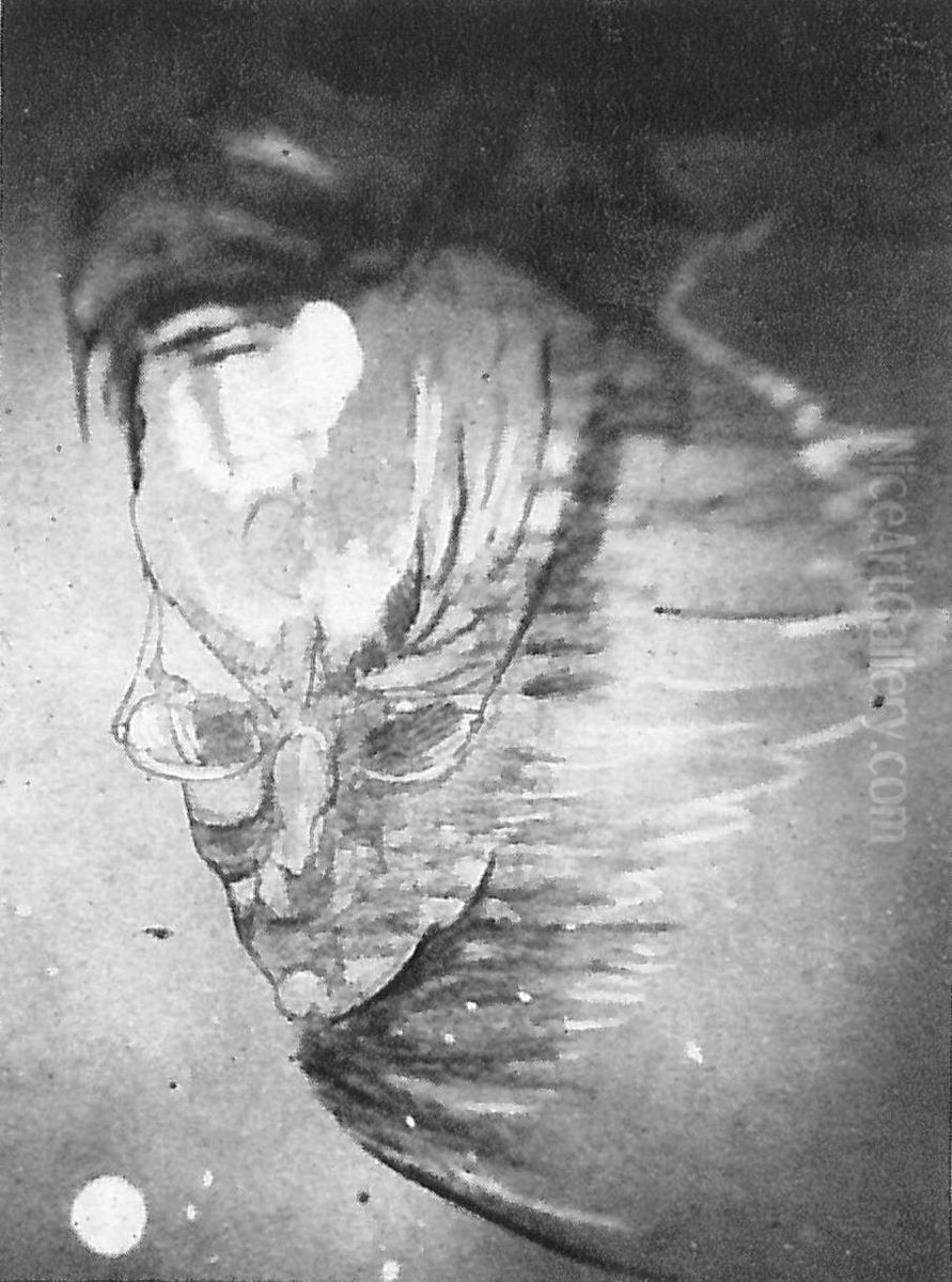 A portrait of Teodor Bialynicki-Birula flying in the skies Oil Painting by Stanislaw Ignacy Witkiewicz (Witkacy)