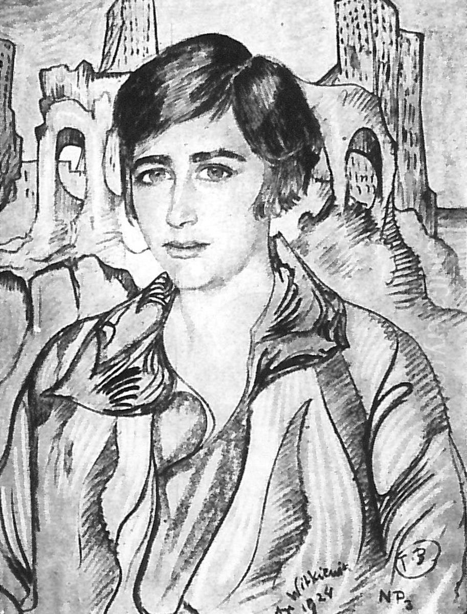 A portrait of Bronislawa Malczewska, against the background of the ruins Oil Painting by Stanislaw Ignacy Witkiewicz (Witkacy)