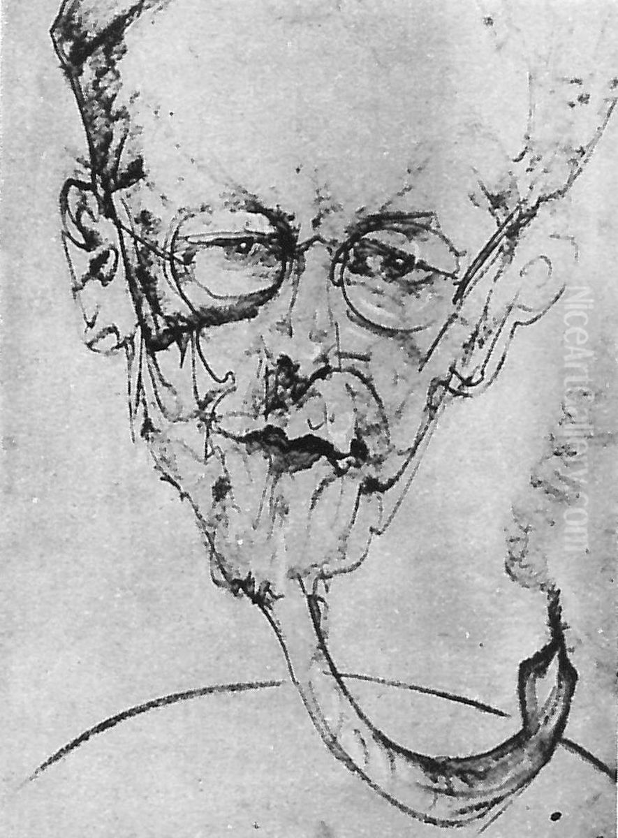 Portrait of Zdzislaw Skibinski, head and tail Oil Painting by Stanislaw Ignacy Witkiewicz (Witkacy)