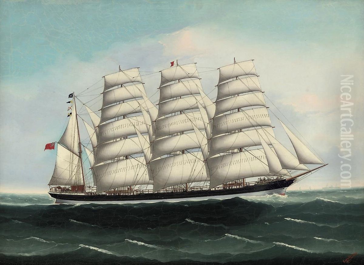 The British four-masted barque Eulomene at sea under full sail Oil Painting by unknown