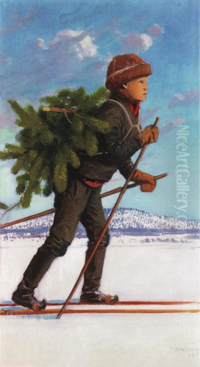 Havuja kantava poika Oil Painting by Juho Kyyhkynen