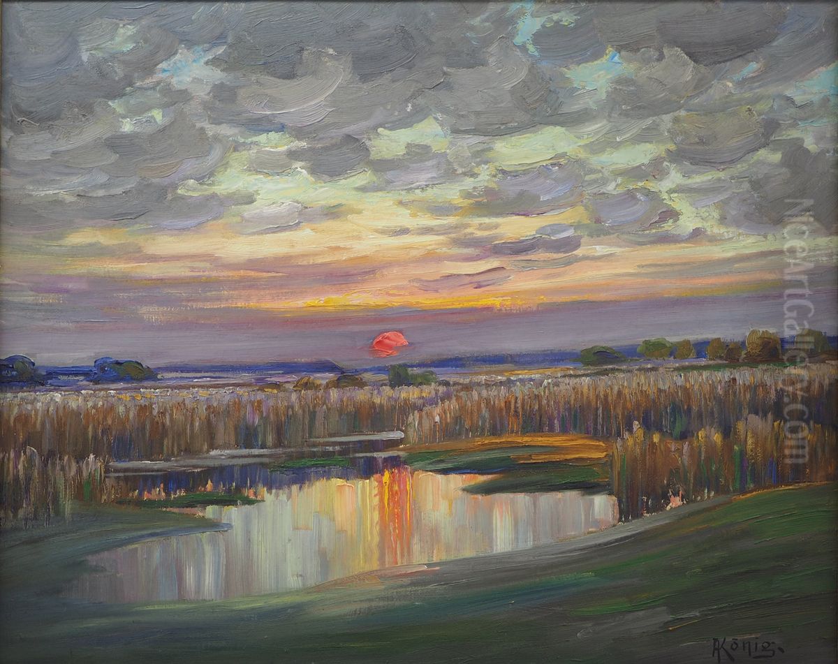Sunset at the Lake Oil Painting by Albert Konig
