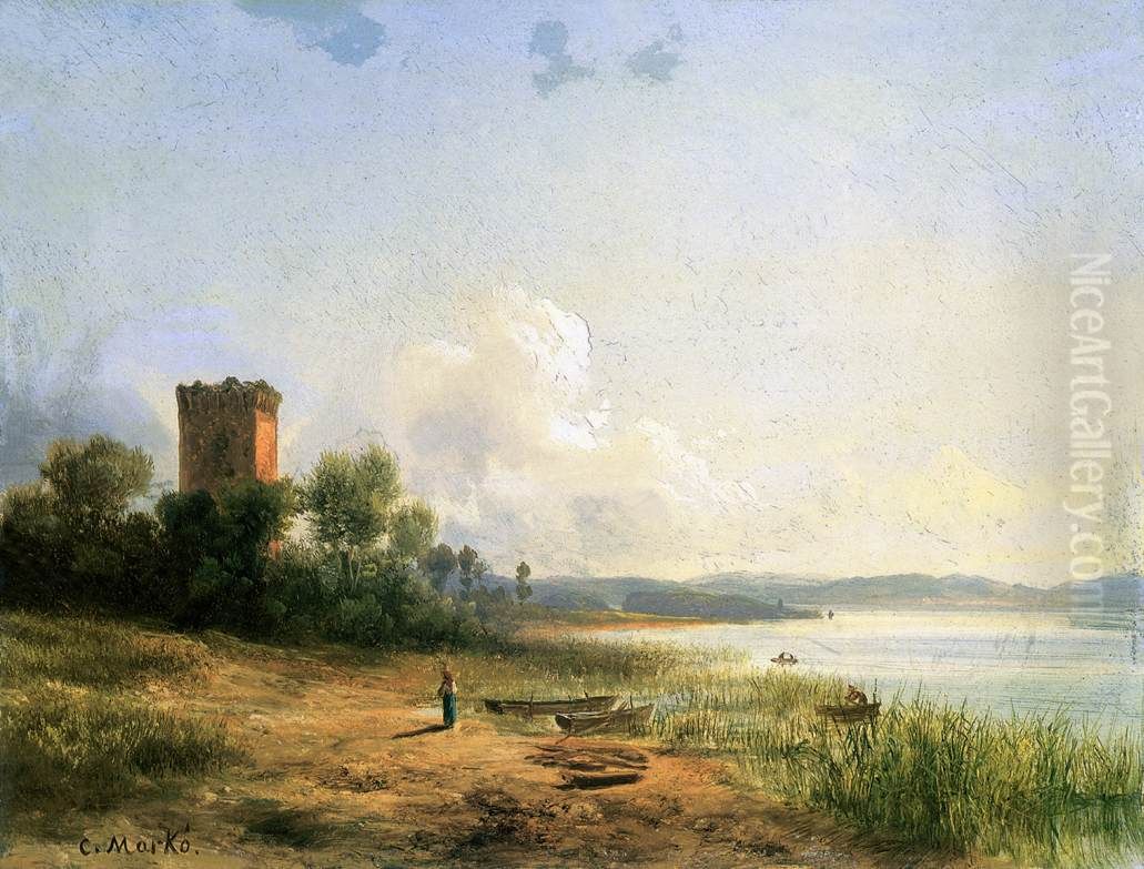 View of the Lake Trasimeno Oil Painting by Karoly Marko the Younger