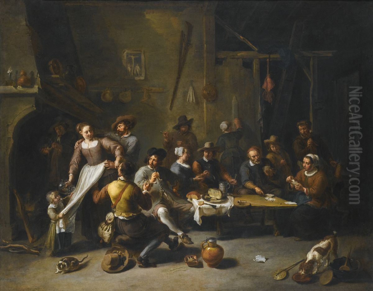 Tavern with merrymakers and card players Oil Painting by Willem van, the Elder Herp
