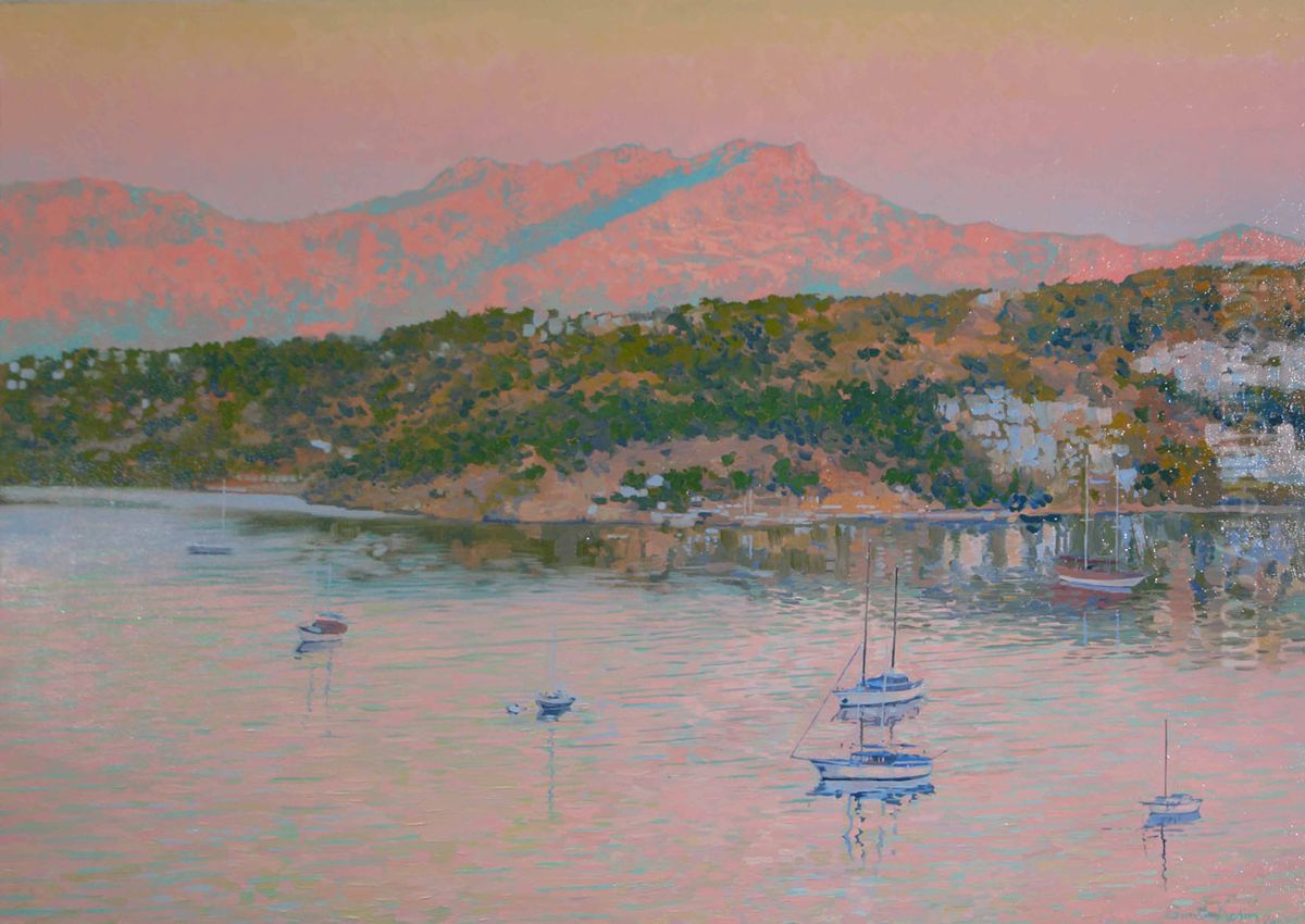 Roses lever du soleil. De Bodrum. Gumbet. L'huile sur canevas. 64 x 93 cm. Oil Painting by Simon Kozhin
