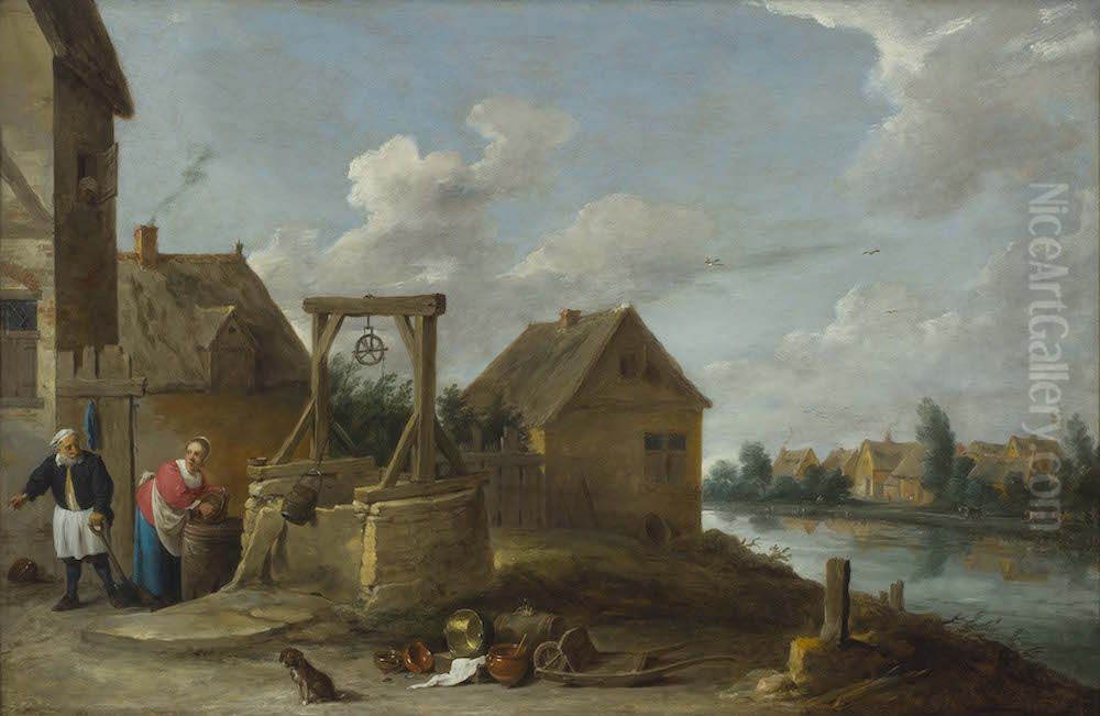 Scene at the well Oil Painting by David Teniers the Younger