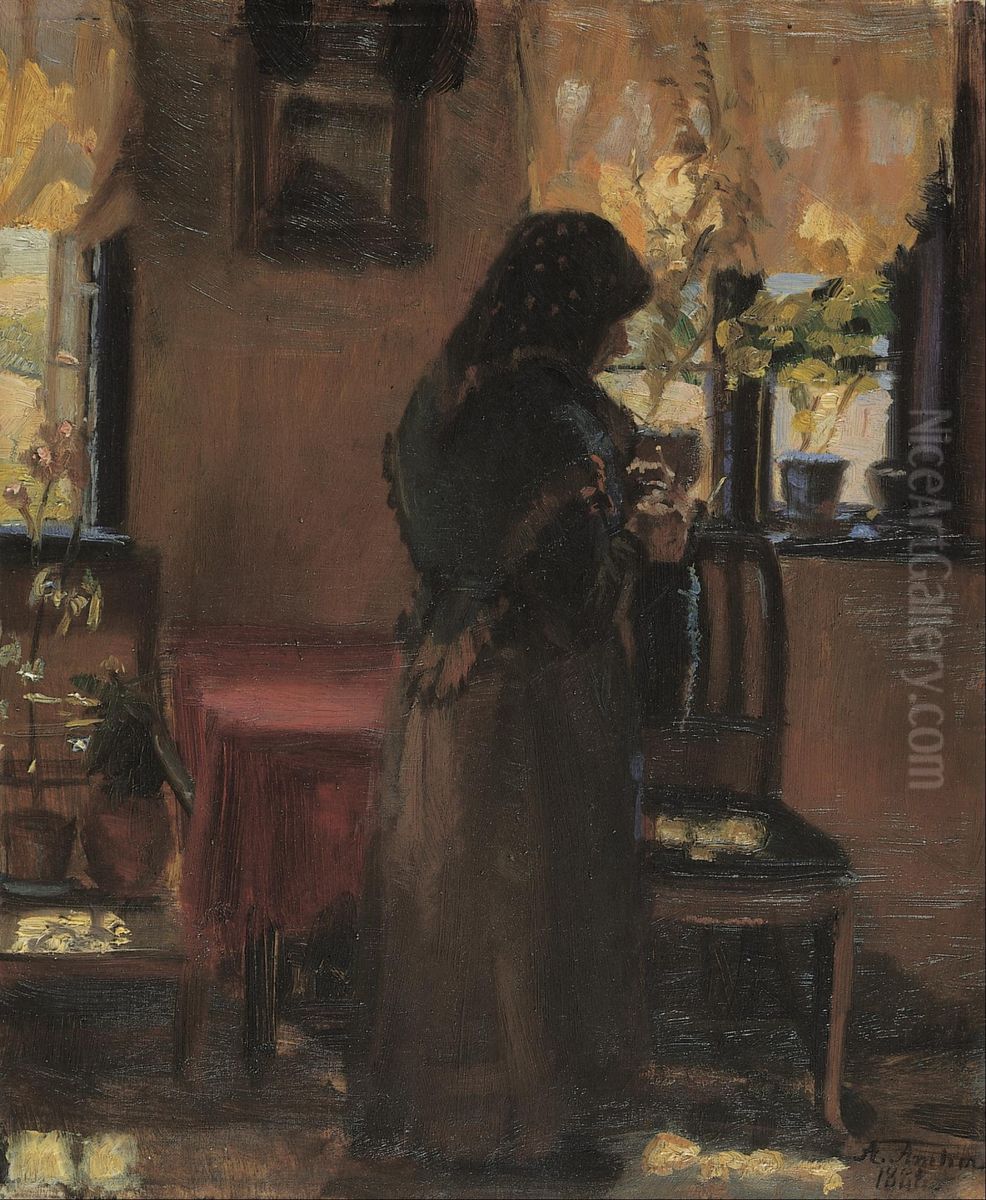 An old woman in her room. Oil Painting by Anna Ancher