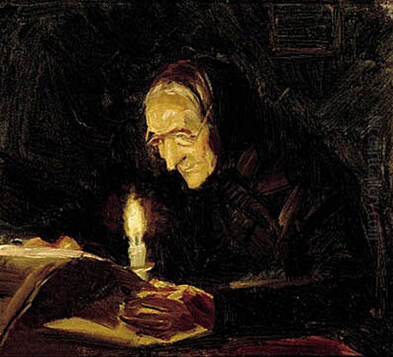 Min mor ved lysets skin. Oil Painting by Anna Ancher