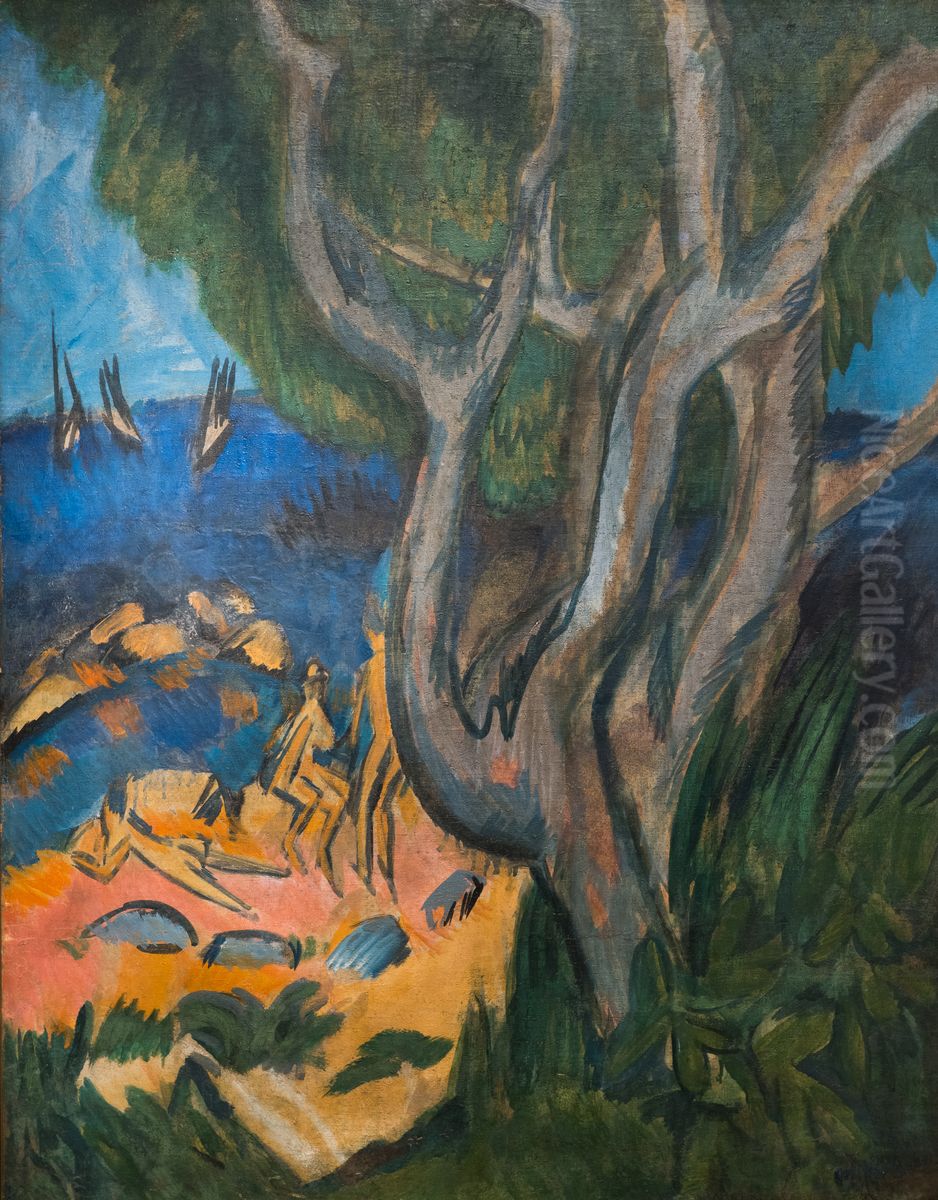 Bathers on the beach of Fehmarn Oil Painting by Ernst Ludwig Kirchner