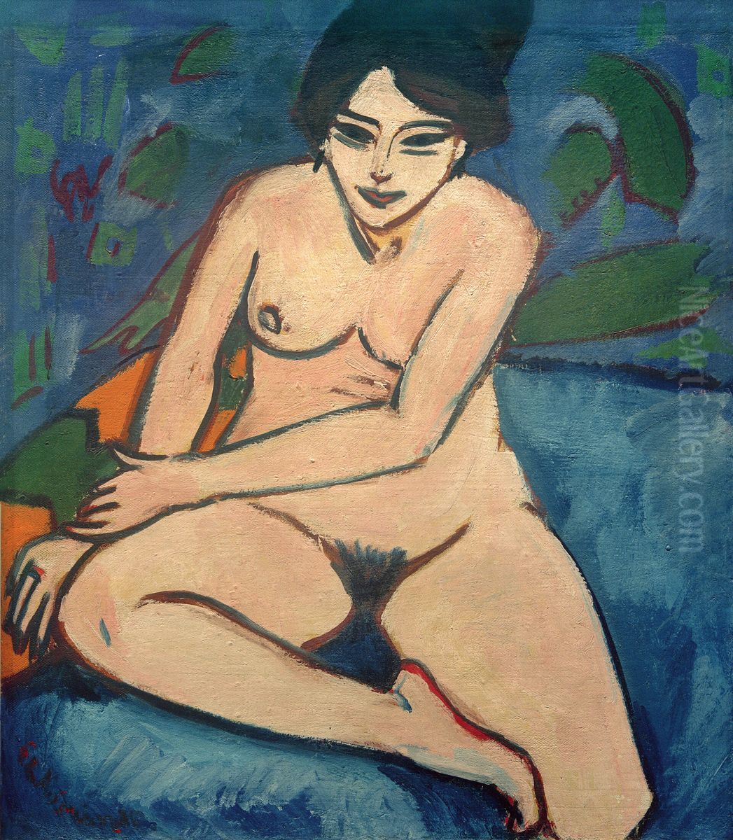 Akt auf blauen Grund Oil Painting by Ernst Ludwig Kirchner