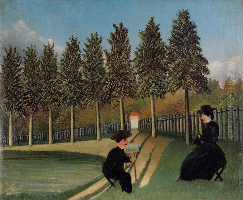Le Pentre et son modele Oil Painting by Henri Julien Rousseau
