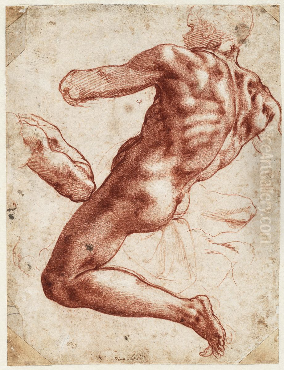 Study of an Ignudo Oil Painting by Michelangelo Buonarroti