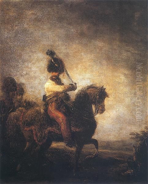 Uhlanon horseback Oil Painting by Aleksander Orlowski