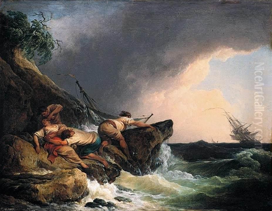 Rocky Coastal Landscape in a Storm Oil Painting by Philip James de Loutherbourg