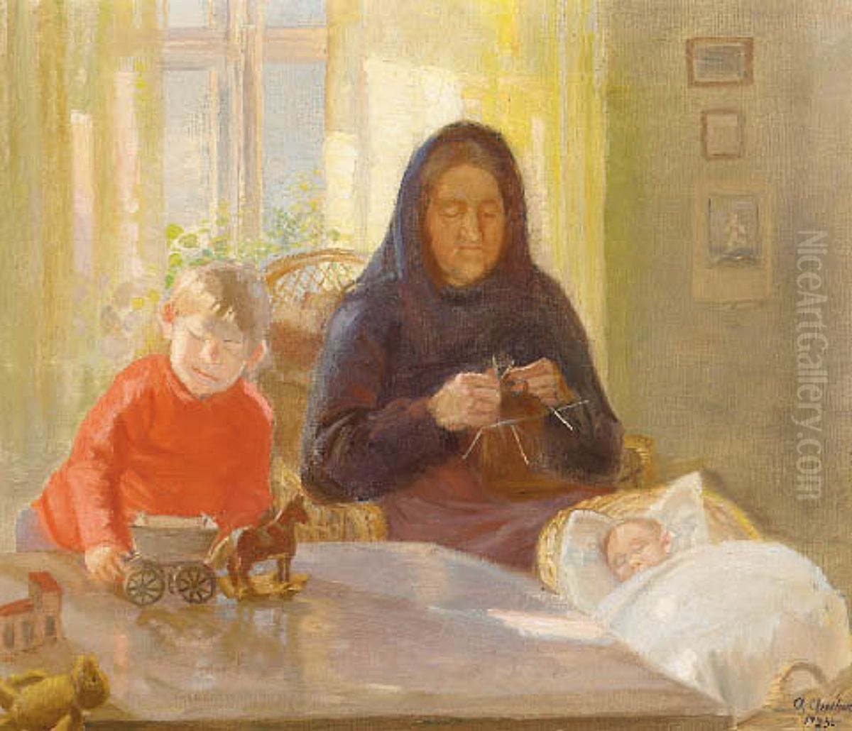 Grandmother watching the children. Oil Painting by Anna Ancher