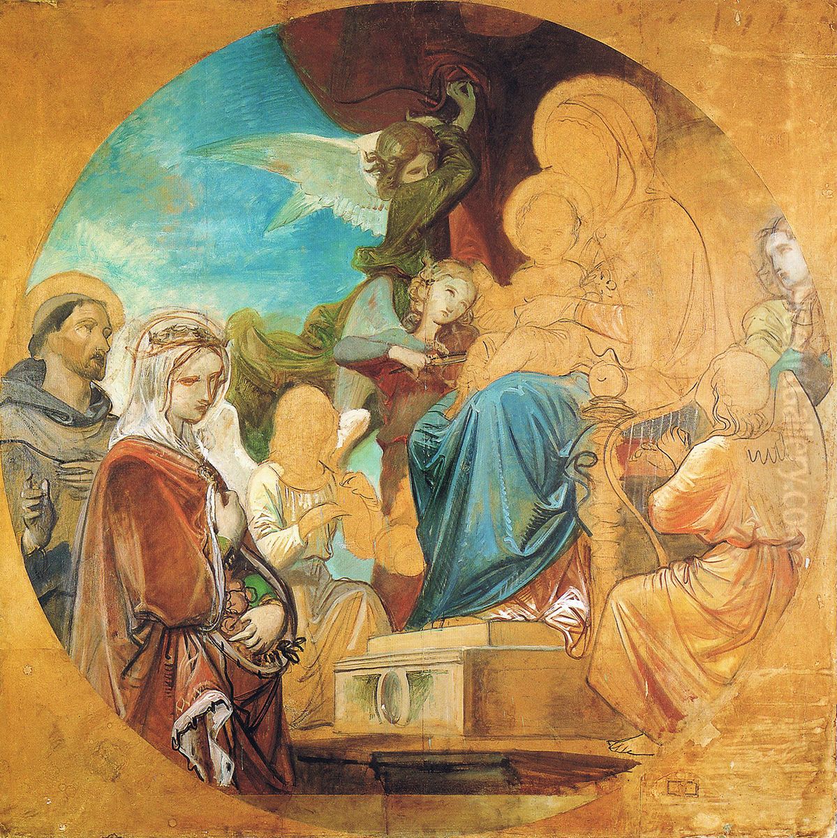 La Virgen con el Nino, San Francisco y Santa Isabel de Hungria. Oil Painting by Federico de Madrazo y Kuntz