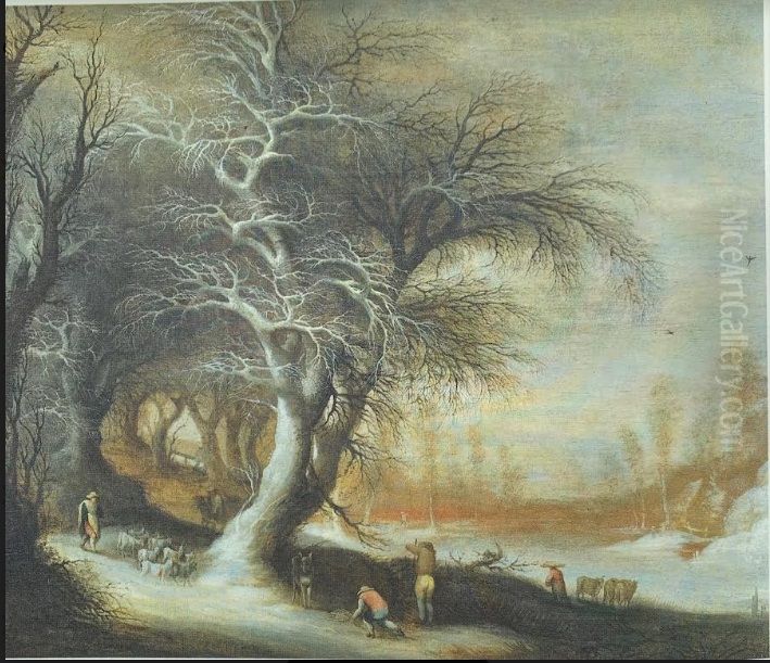 Winterlandschap met sprokkelaars Oil Painting by Gijsbrecht Leytens