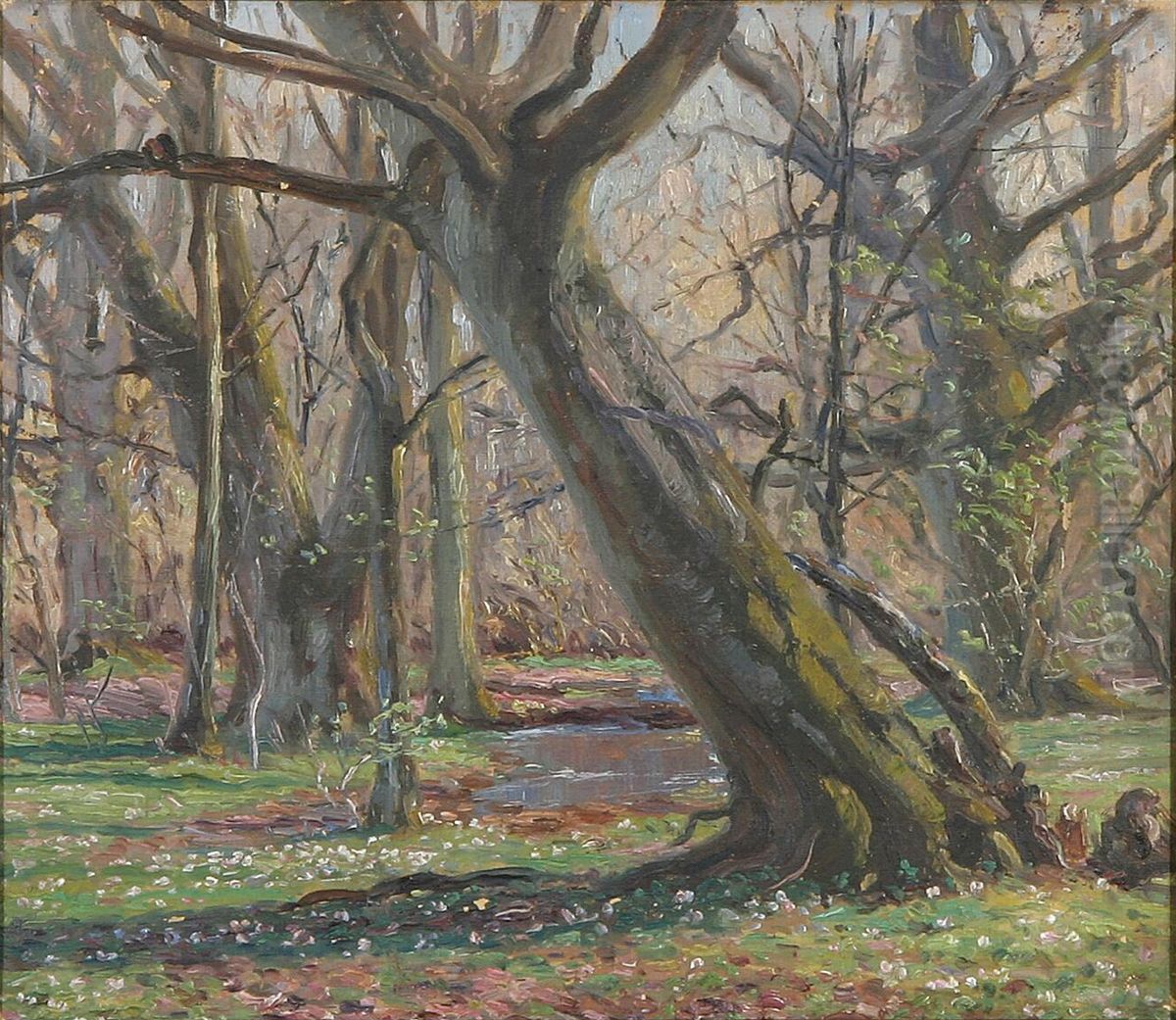A springtime day in Jaegersborg Dyrehave. Oil Painting by Hans Gyde Petersen