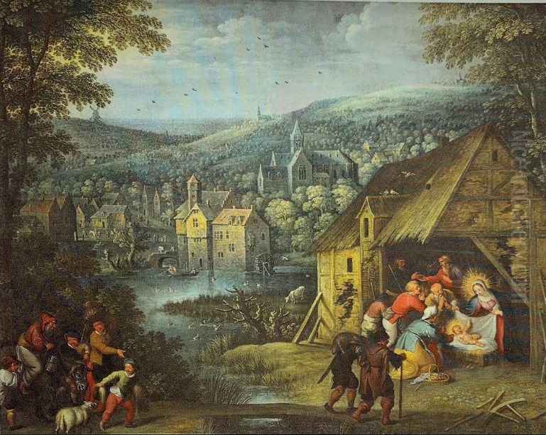 Landschap met de aanbidding der herders Oil Painting by Marten Ryckaert