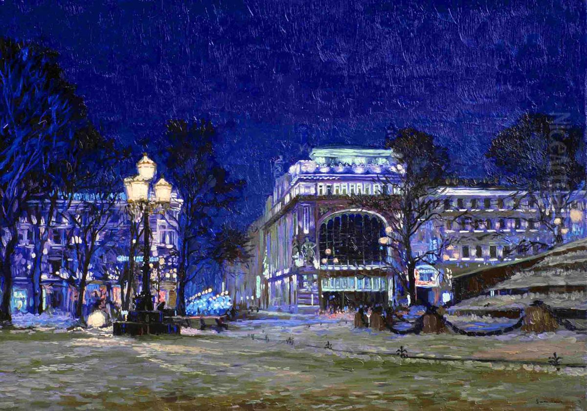 St. Petersburg. Silvesterabend. Yeliseyevsky zu speichern. Ol auf Leinwand. 25 x 35 cm. Oil Painting by Simon Kozhin