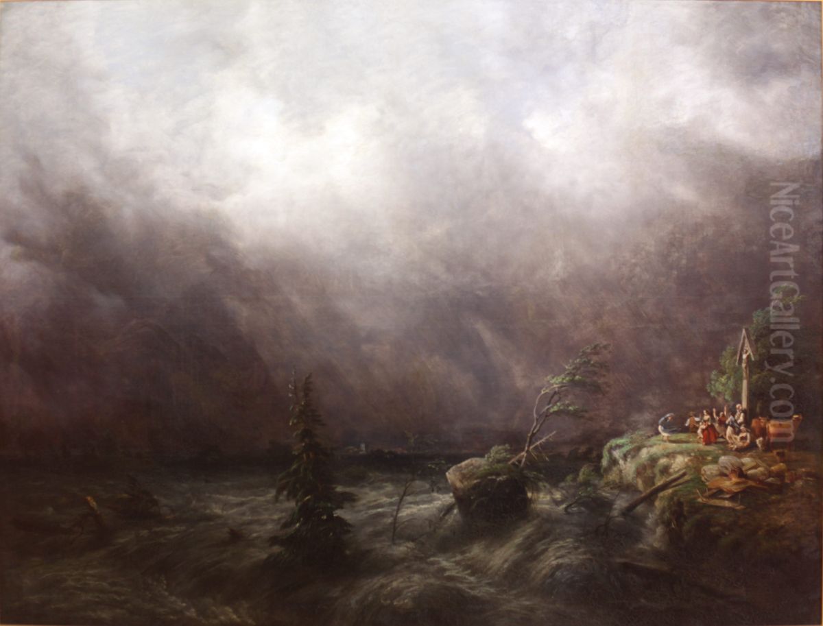 View of floodings in Vallis in 1834 Oil Painting by Charles Louis Guigon