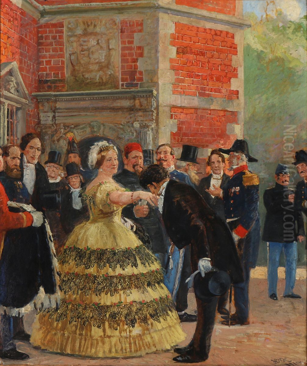 After the Lunch. History painting 1855. Oil Painting by Hans Nikolaj Hansen