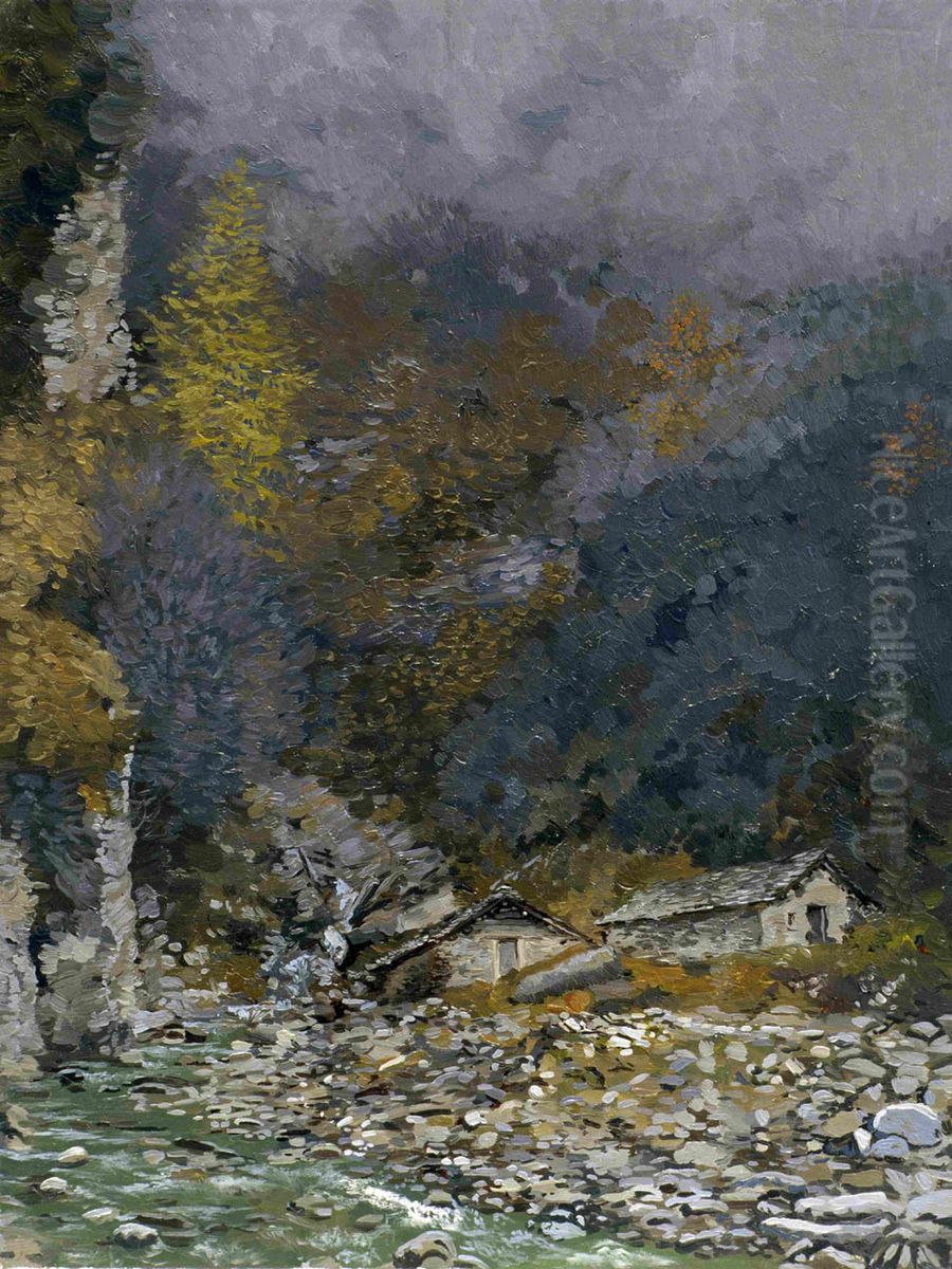 Sils MariaIsola.(Maloja)Canvas on board, oil. 40 x 30 cm. Oil Painting by Simon Kozhin