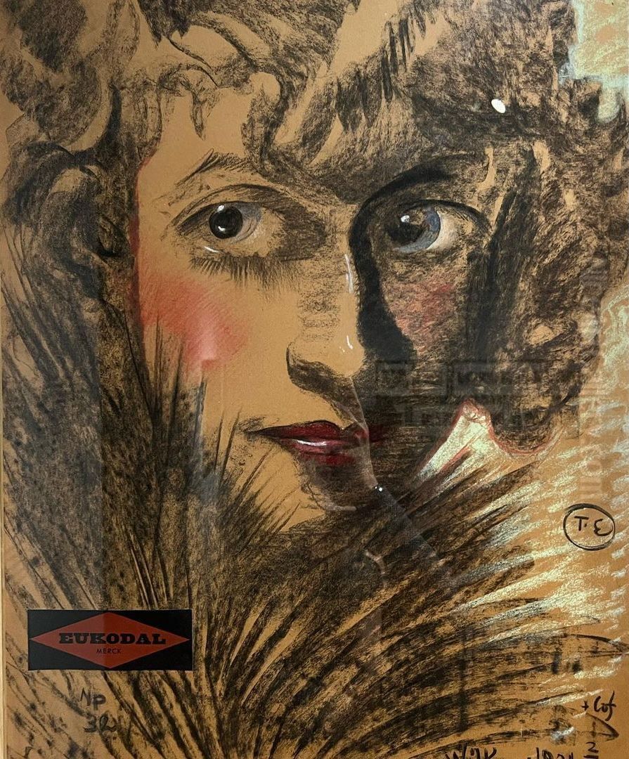 Portret Neny Stachurskiej, z wklejona etykietka EUCODAL/MERCK Oil Painting by Stanislaw Ignacy Witkiewicz (Witkacy)