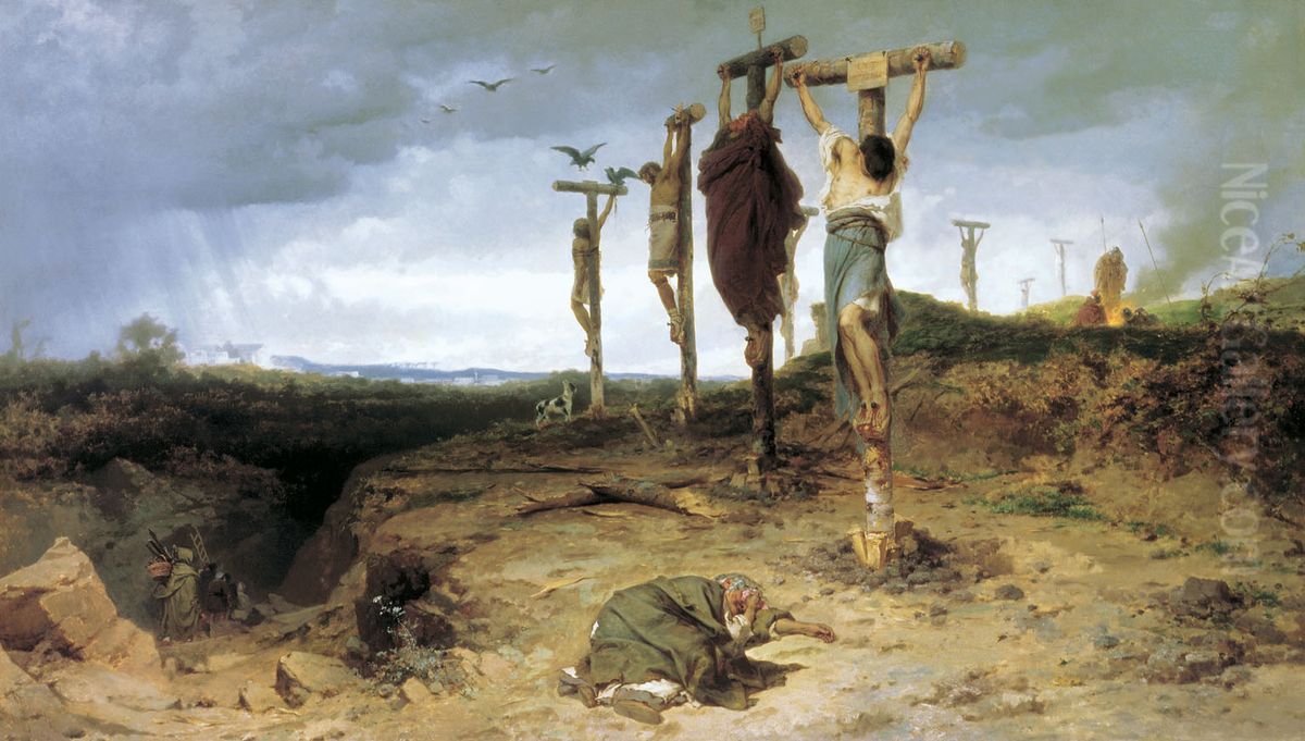 The damned box. Place of execution in ancient Rome. The crucified slaves. the year 1878. Oil Painting by Fyodor Bronnikov