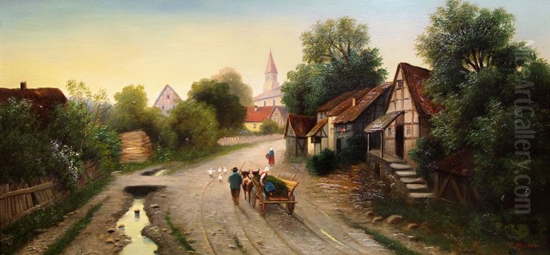 Dorfstrasse in Niederbayern Oil Painting by Anton Pick