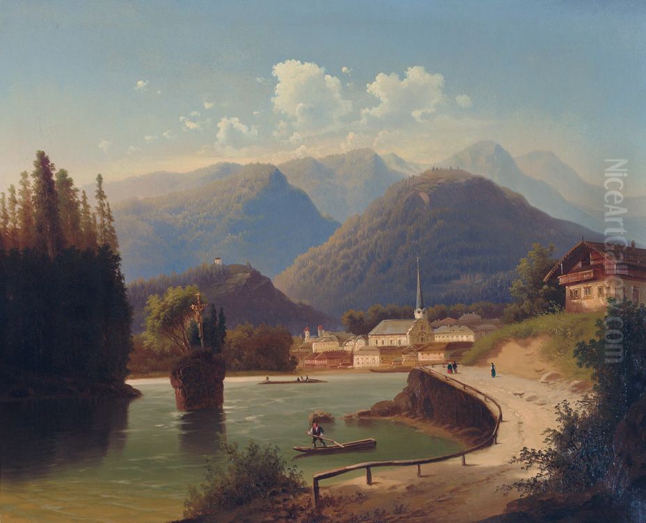 Blick auf Bad Ischl am Wolfgangsee an einem Sommertag Oil Painting by Anton Pick