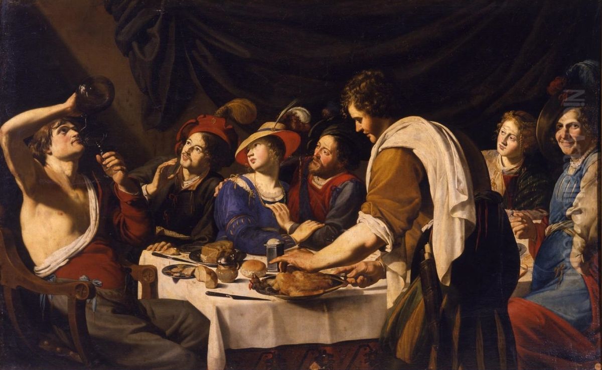 Banquet scene Oil Painting by Bartolomeo Manfredi
