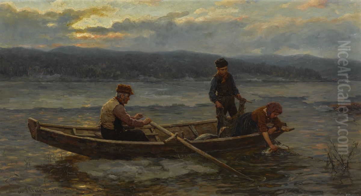 Norwegian fishing in the fjords Oil Painting by Jahn Ekenaes
