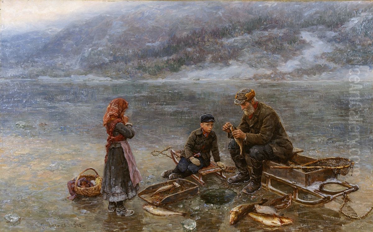 Isfiske (1910) Oil Painting by Jahn Ekenaes