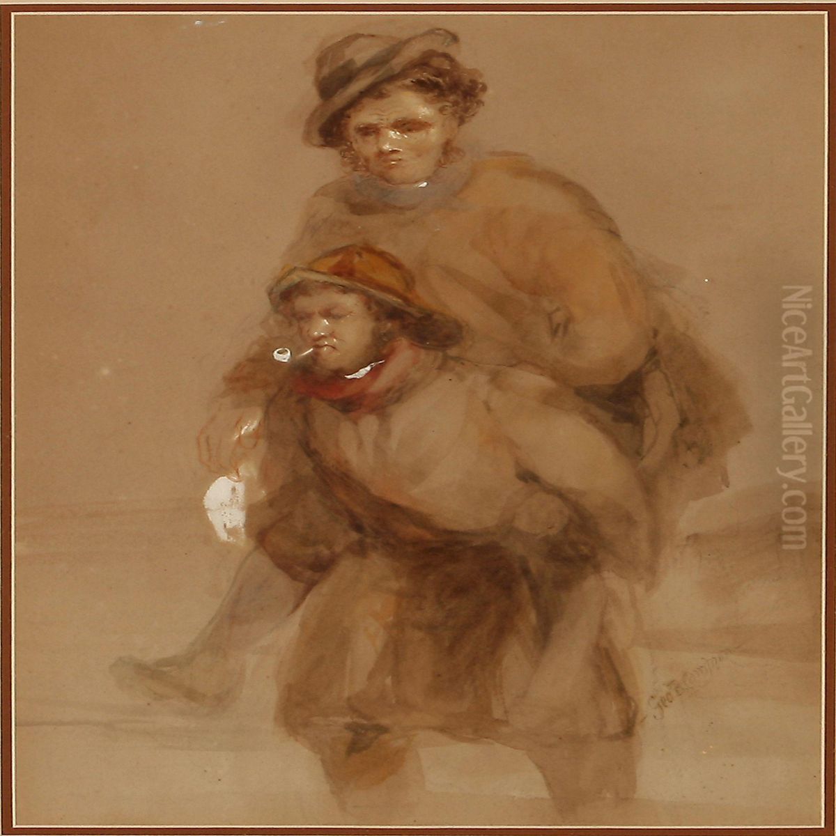 Beach Scene With A Fisherman Carrying Anelderly Woman Ashore Oil Painting by George Bryant Campion