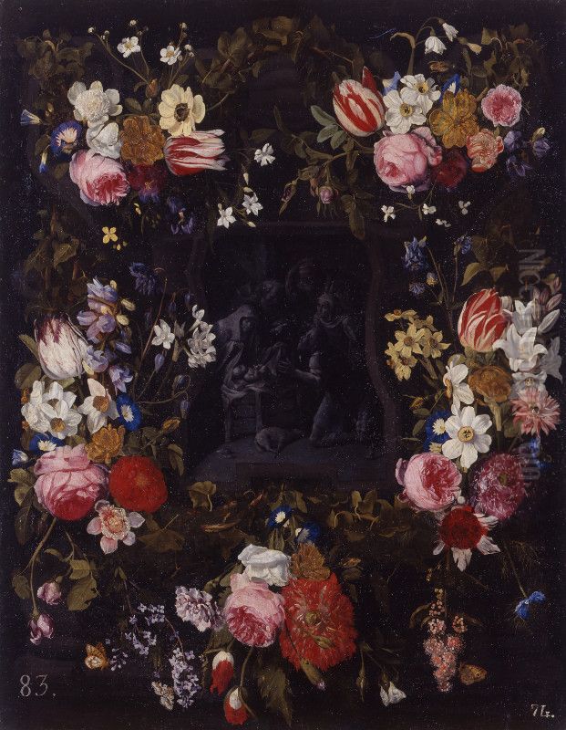 Garland of flowers with the 'Adoration of the shepherds' Oil Painting by Daniel Seghers