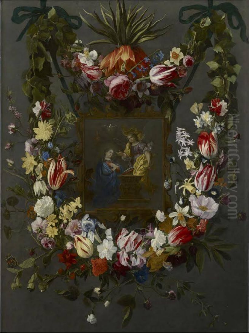 Festoons of Flowers surrounding an Image of the Annunciation Oil Painting by Daniel Seghers