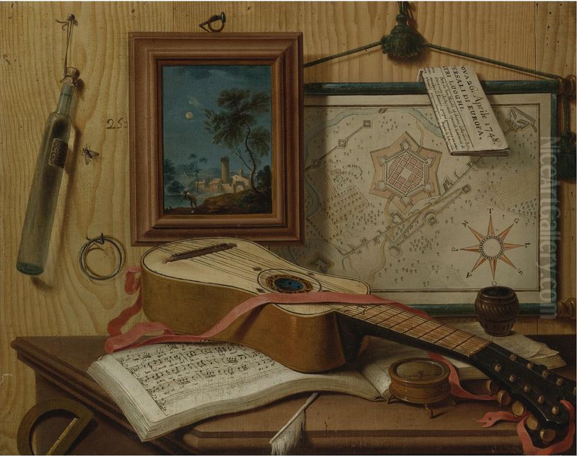 PAIR OF TROMPE L'OEIL STILL LIFES Oil Painting by Sebastiano Lazzari