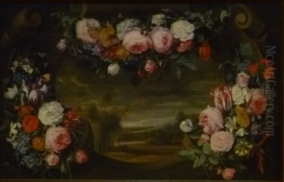 Landscape in a flower garland Oil Painting by Daniel Seghers